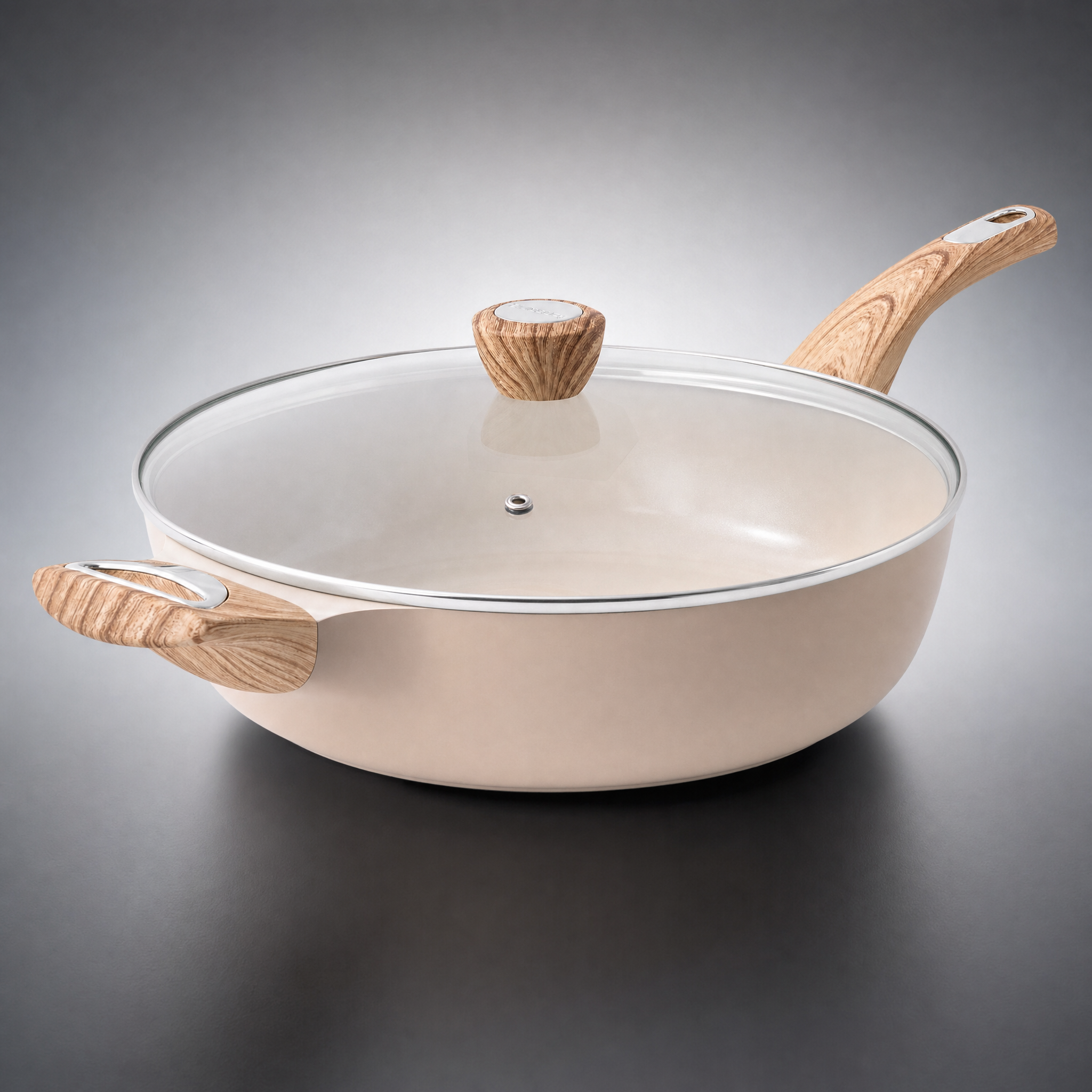 SENSARTE Bratpfanne 30cm Beige 4.7L Keramikschicht Induktion Deckel